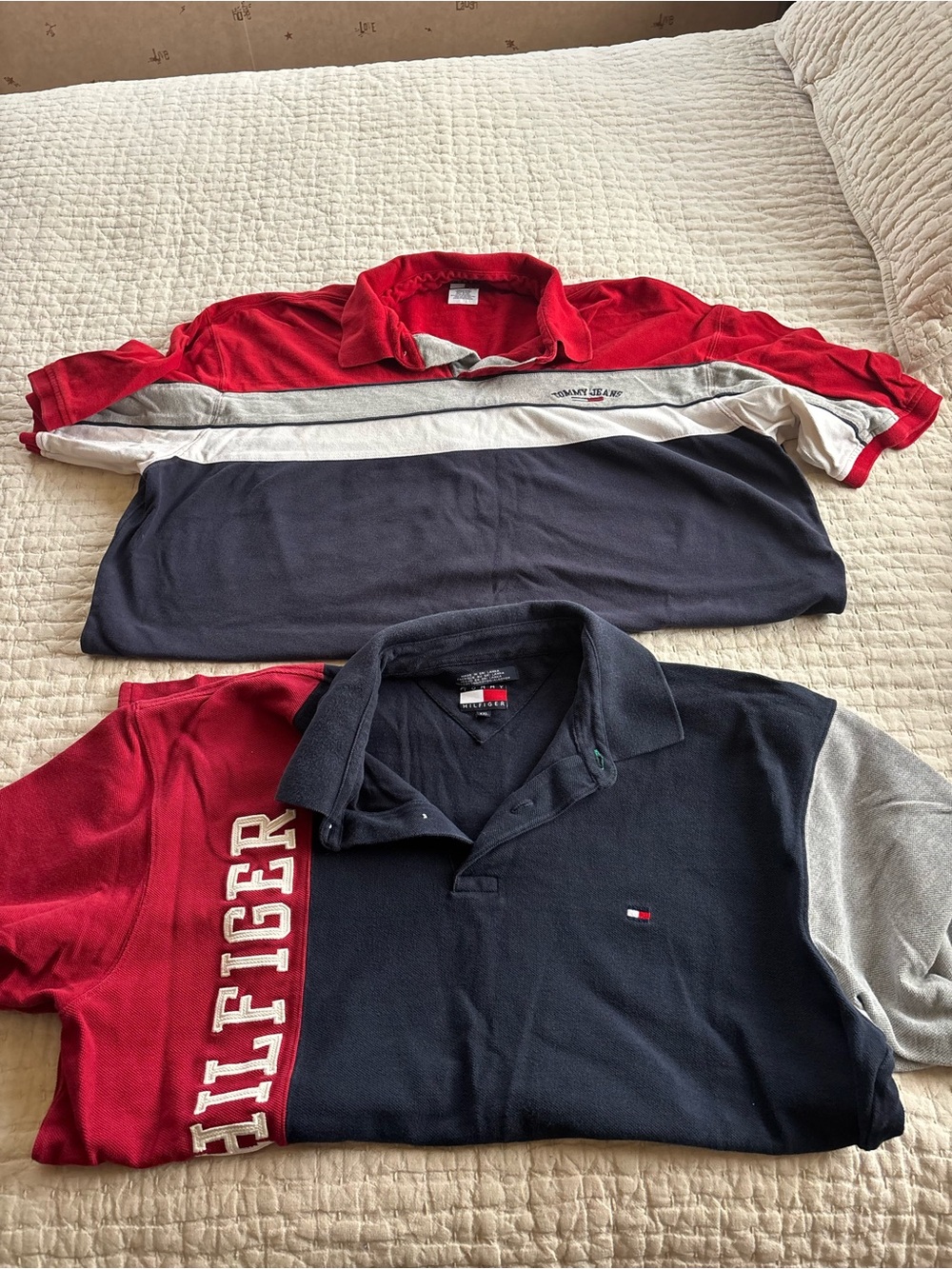 Tommy Hilfiger Men’s Navy and Red Colorblock Polo Shirt
